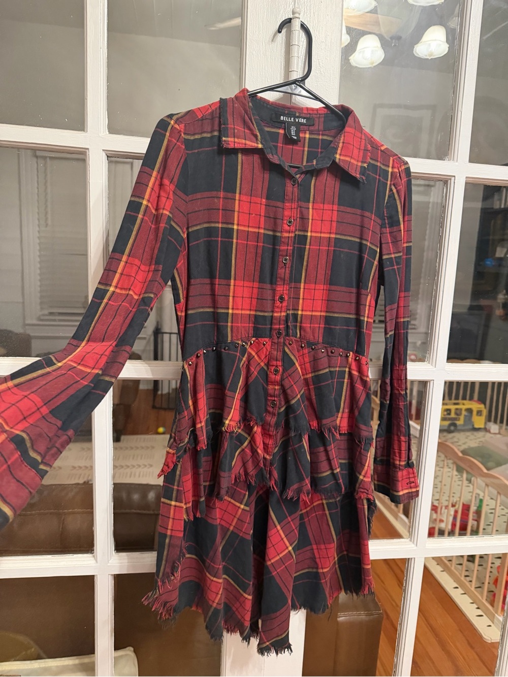 Distressed grunge flannel high low top